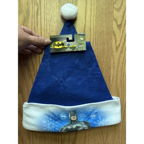 NWT DC Comics Batman Santa Hat Blue With Pom Pom Ball & Snowflake Imprint - Picture 1 of 6